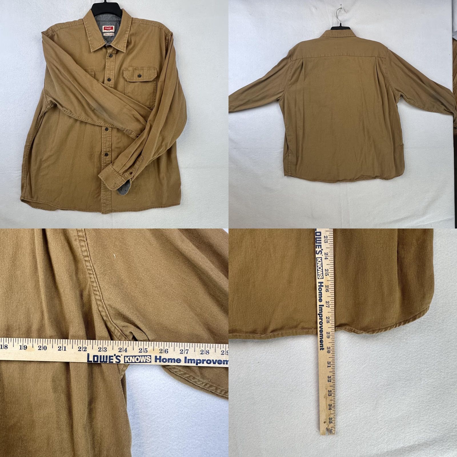 Wrangler Wrangler Shirt Mens XL Brown Comfort Flex Button Up Long Sleeve Work Casual Twill Cotton Spandex Pockets Western Vintage: No Size US XL / EU 56 / 4 - 8 Thumbnail