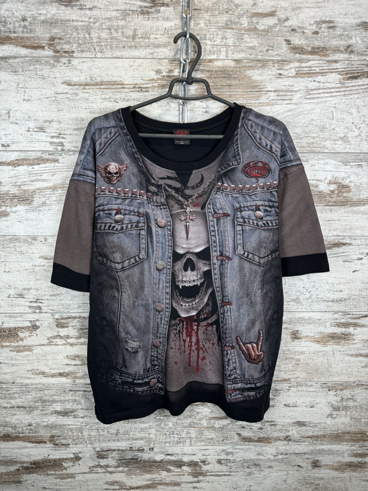 Japanese Brand Mens Vintage Spiral T-shirt tee all print skull biker y2k Size US XXL / EU 58 / 5 - 1 Thumbnail
