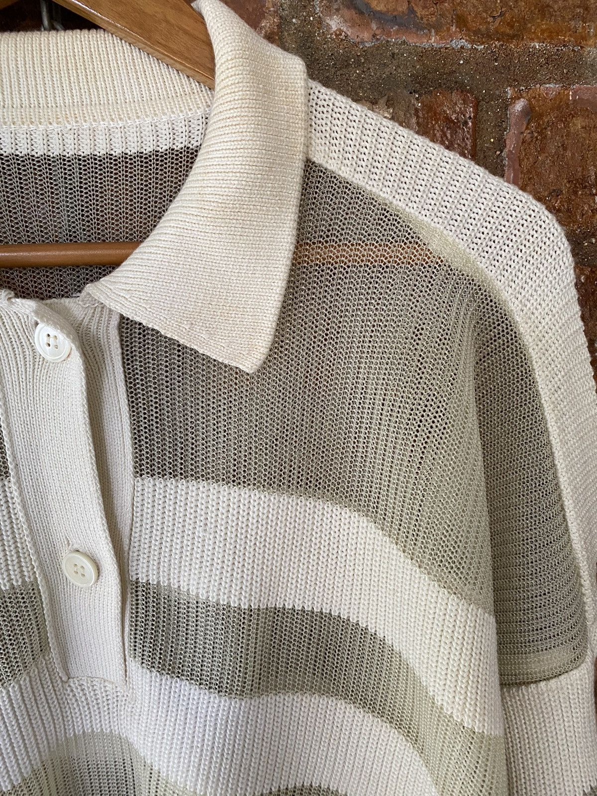 Homme Plisse Issey Miyake × Issey Miyake 2000s ISSEY MIYAKE Mesh Net stripe oversize shirt Size US L / EU 52-54 / 3 - 5 Thumbnail