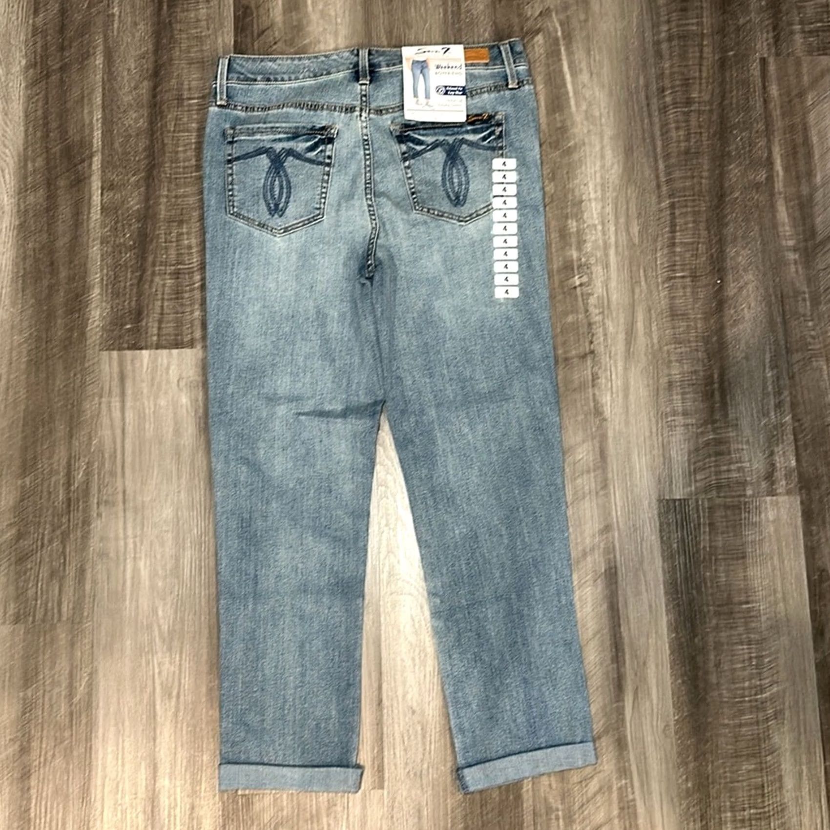 Vintage Seven7 Weekend Easy Fit Boyfriend Jeans - 4 Women Blue 69% Cotton 30% Polyester 1% Spandex NWT Boyfriend Style Size 27" / US 4 / IT 40 - 2 Thumbnail