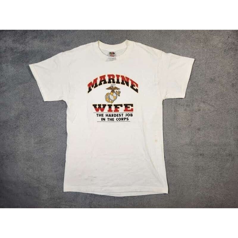 Fruit Of The Loom VINTAGE USMC Shirt Adult Womens Medium White Marine Wife Size US M / EU 48-50 / 2 - 1 Thumbnail