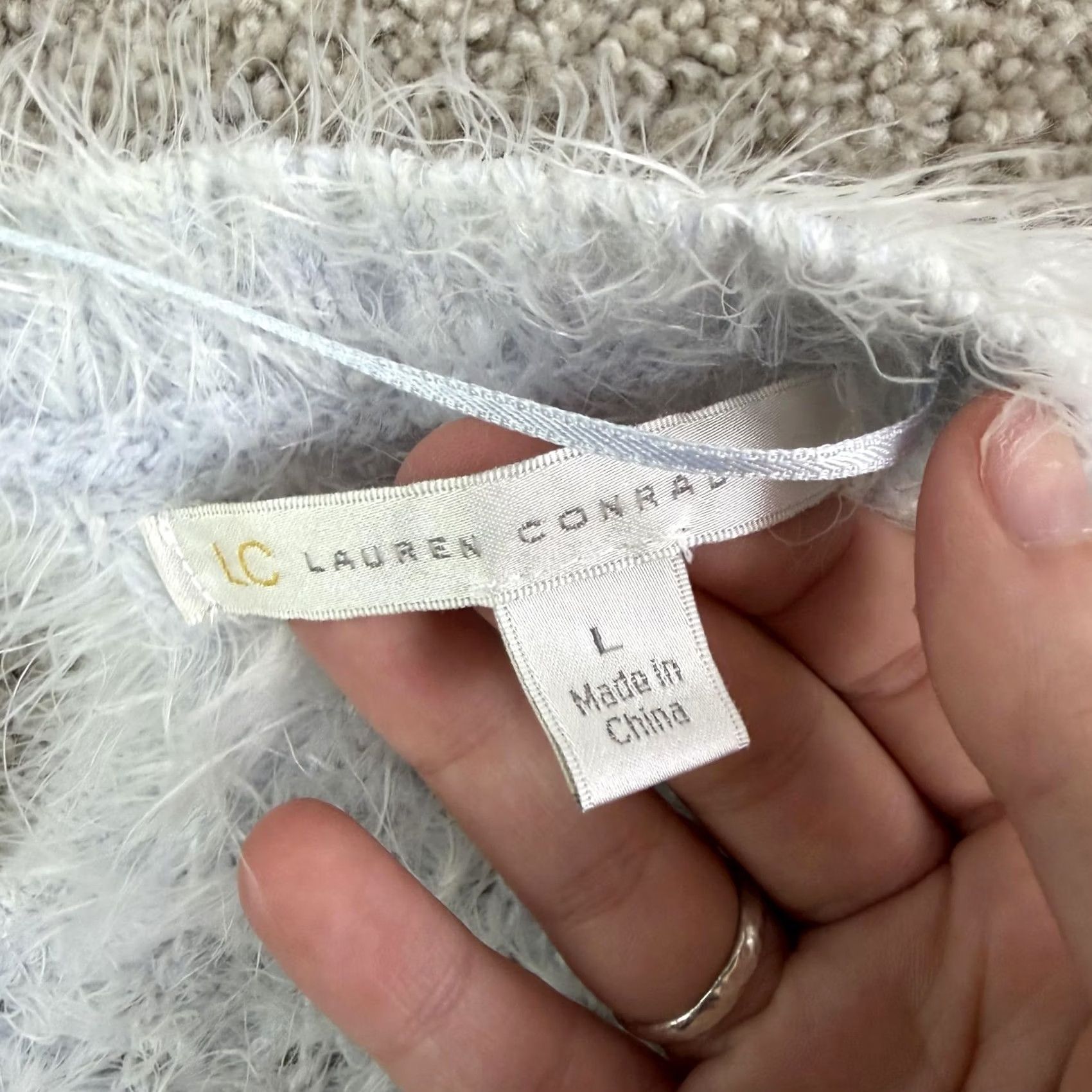 Lauren Conrad Lauren Conrad Sweater Womens Large Blue Scoop Neck Fuzzy Waffle-Knit Pullover Size L / US 10 / IT 46 - 4 Thumbnail