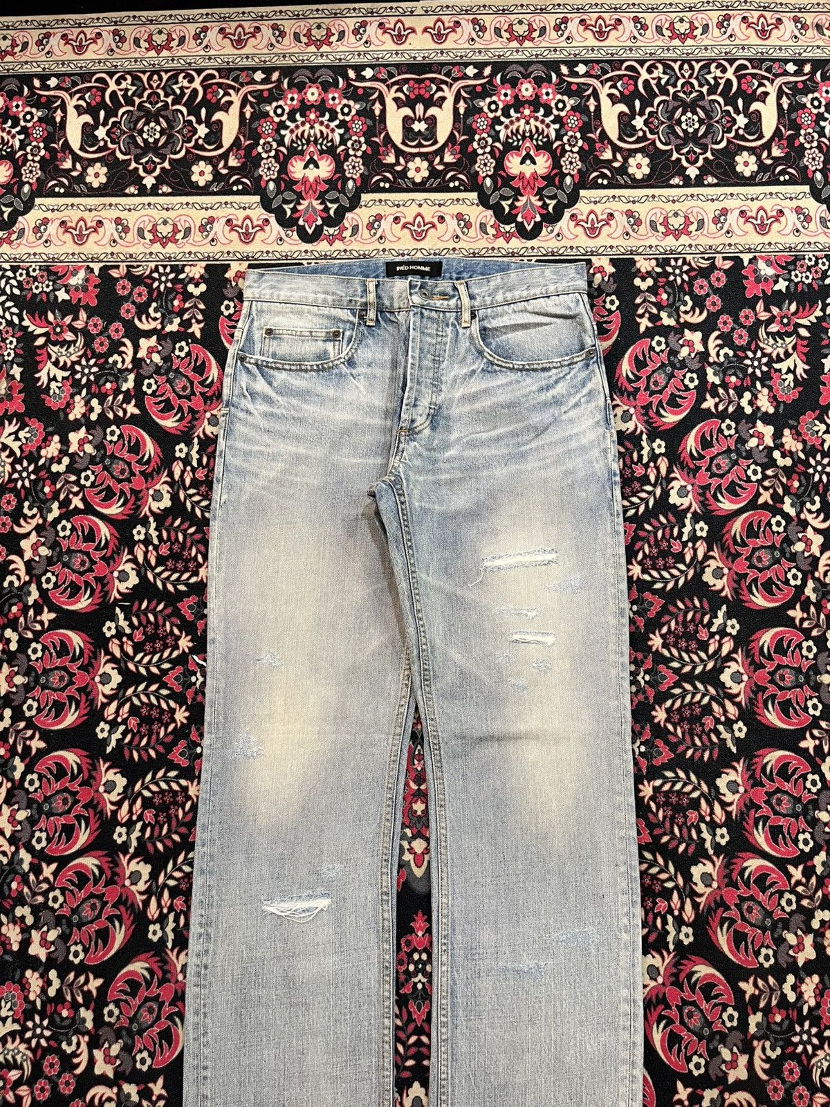 Yohji Yamamoto Ined Homme Light Washed Faded Distressed Straight Jeans Size US 31 - 3 Thumbnail
