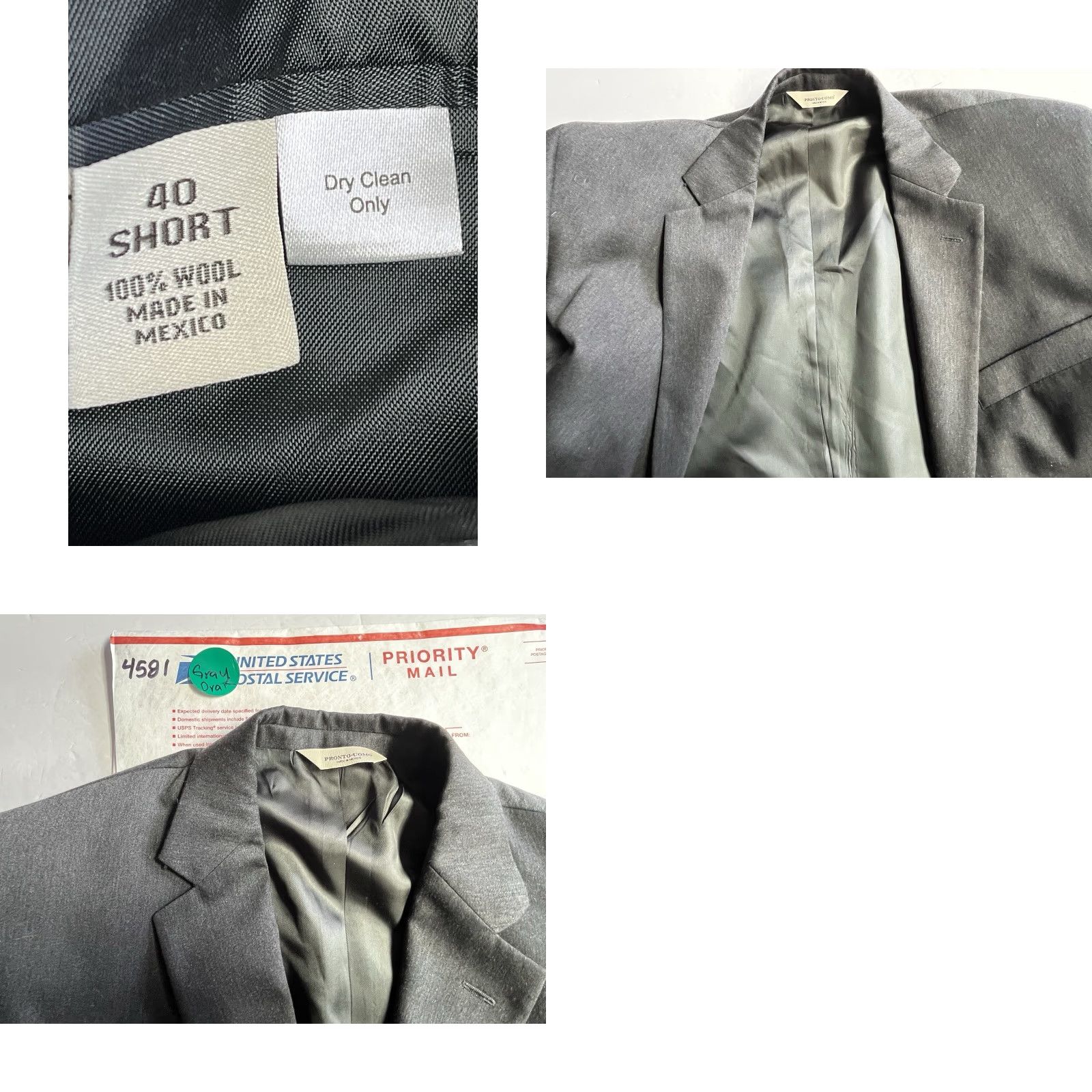 Pronto Uomo Pronto Uomo Blazer Mens 40S Wool 2-Button Close Dark Gray Single-Breasted Notch Lapel Tailored Regular Mens Blazer 40S Gray Wool Jacket Size 40R - 8 Thumbnail