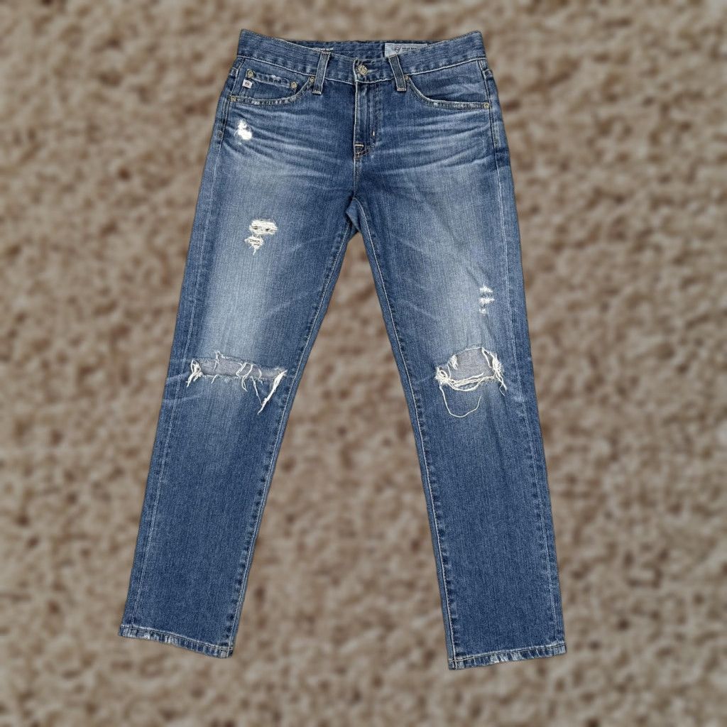 Vintage AG Adriano Goldschmied Jeans Womens 24R Blue The Ex-Boyfriend Slim Distressed Jeans Size 42" / US 20 - 1 Thumbnail