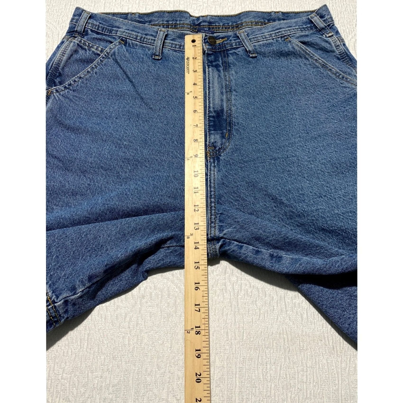 Vintage Rugged Wear Mens Carpenter Shorts Blue Denim Medium Wash Relaxed Fit 36 Jorts Cargo 5-Pocket Workwear Denim Shorts Mens 36 Blue Size US 36 / EU 52 - 4 Thumbnail