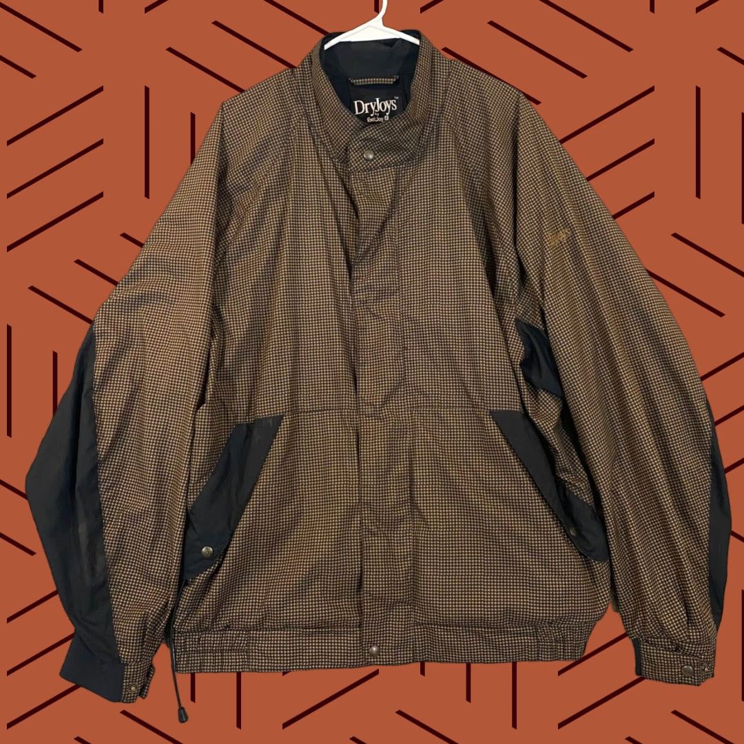Footjoy FootJoy DryJoys Jacket Mens XL Brown Houndstooth Golf Full Zip Snap Coat Retro Windbreaker Casual - Water Resistant - Pockets - Logo Size US XL / EU 56 / 4 - 1 Thumbnail