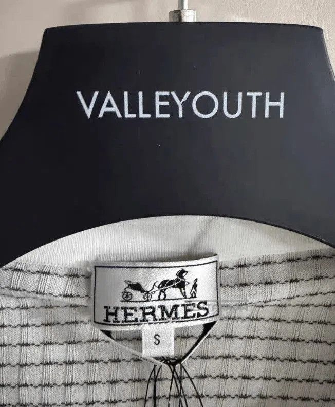 Hermes White Short Sleeve Grid Pattern Polo Shirt Size S. Size US S / EU 44-46 / 1 - 2 Thumbnail