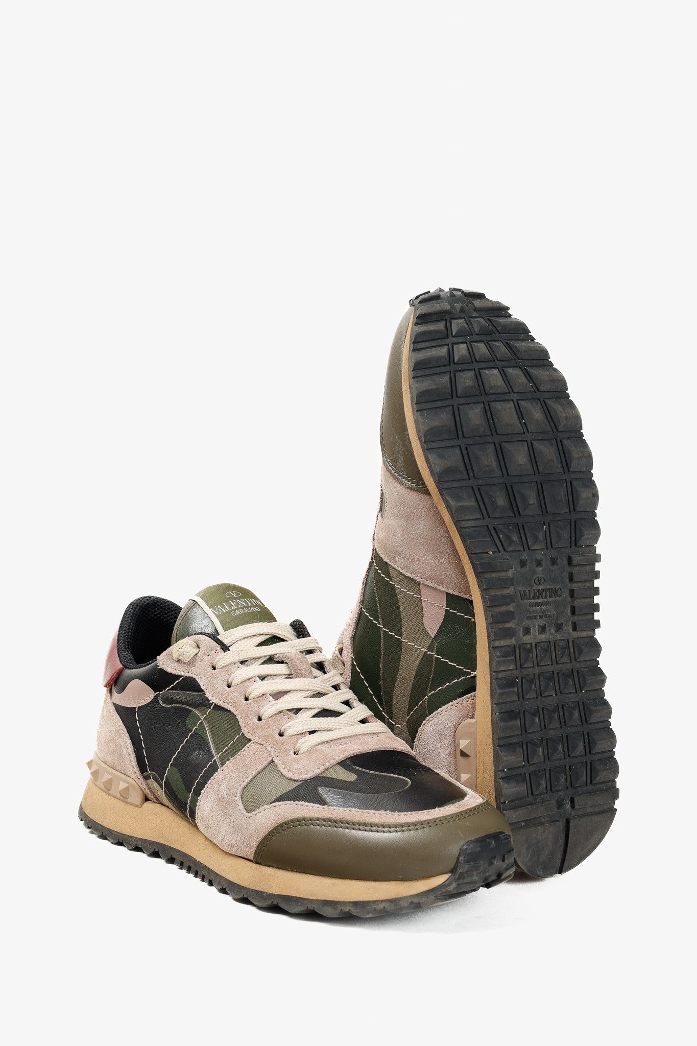 Valentino Valentino Garavani Rockrunner Green Camo Lace-Up Sneakers Size US 7.5 / IT 37.5 - 10 Thumbnail