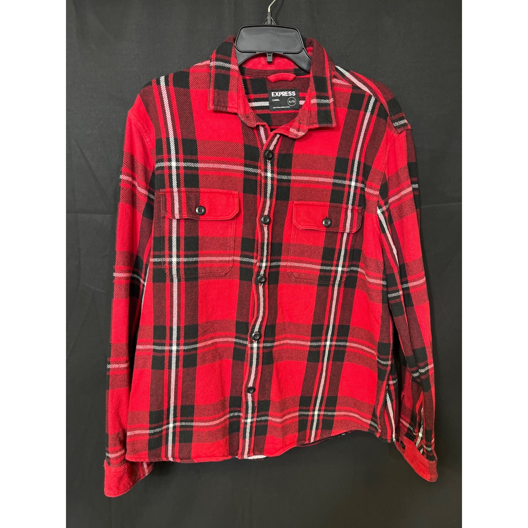 Express Express SKU 7653 Mens Red and Black Plaid Flannel Button Up Size US XL / EU 56 / 4 - 1 Thumbnail