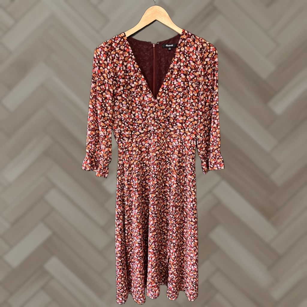 Madewell Madewell Dress Midi Floral Red 3/4 Sleeve Womens Size 2 Size XS / US 0-2 / IT 36-38 - 1 Thumbnail
