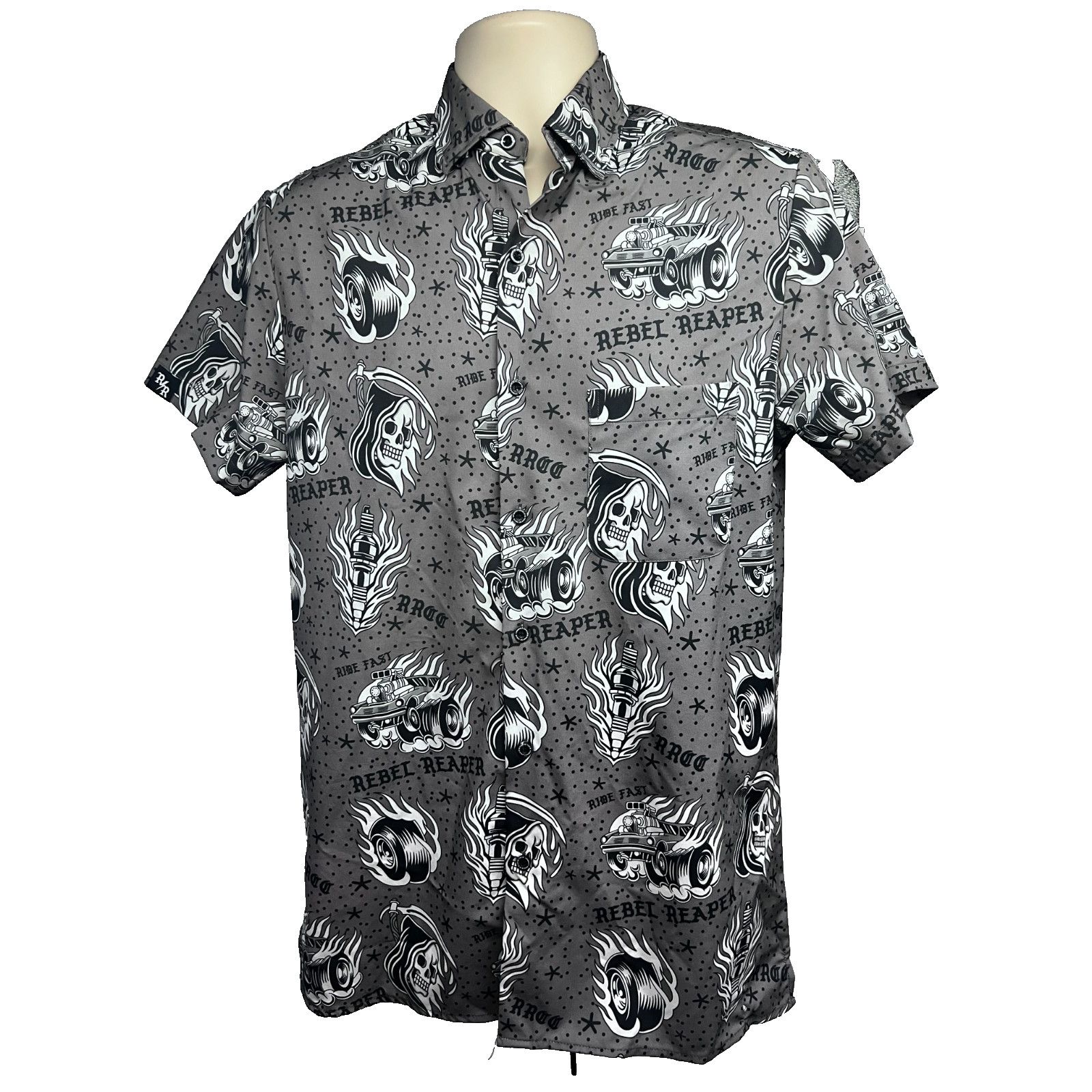 Other Rebel Reaper All Over Graphic Gothic Gray Button Up Shirt M Size US M / EU 48-50 / 2 - 1 Thumbnail