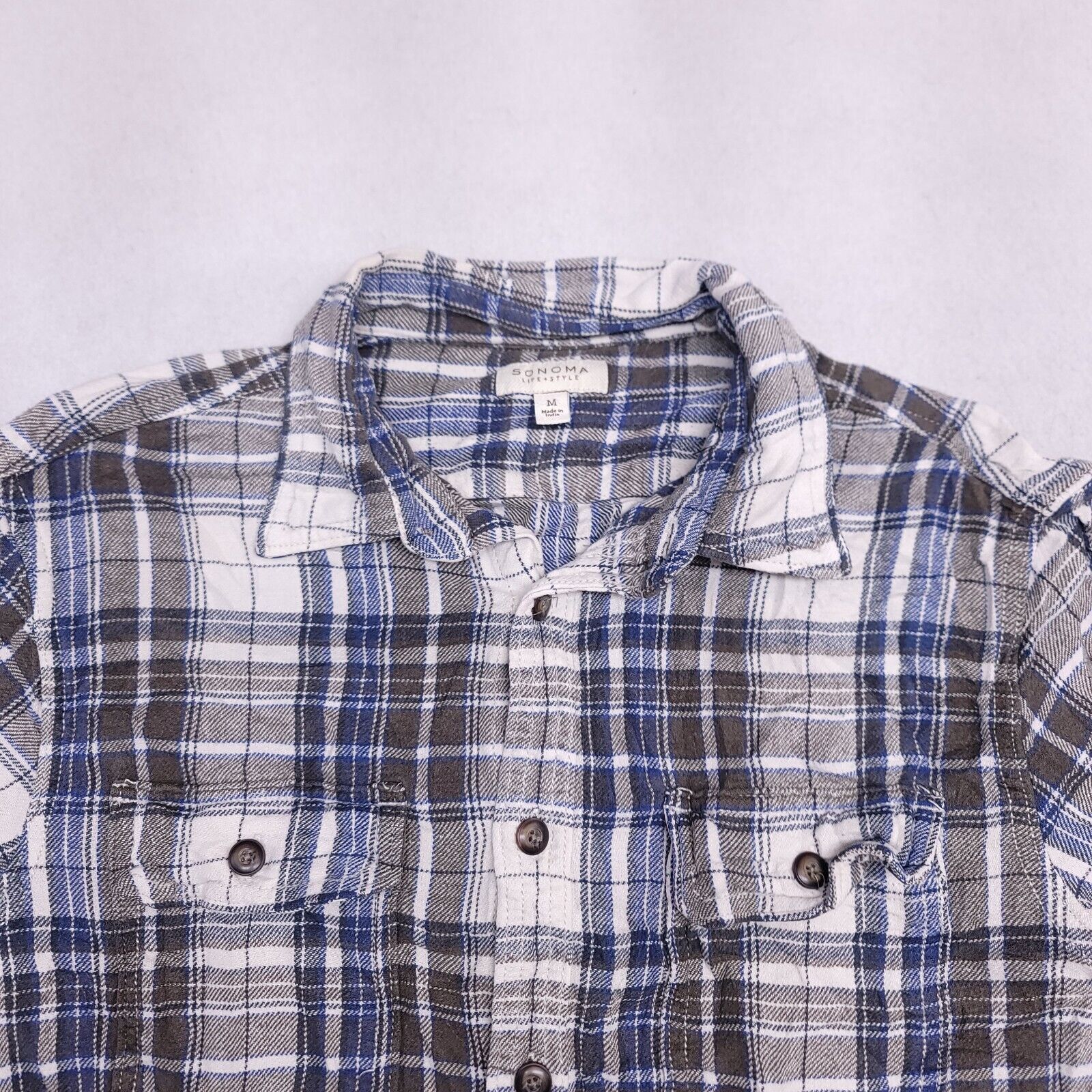 Sonoma Sonoma Madras Flannel Shirt Mens Size M Blue Brown White Size US M / EU 48-50 / 2 - 1 Thumbnail