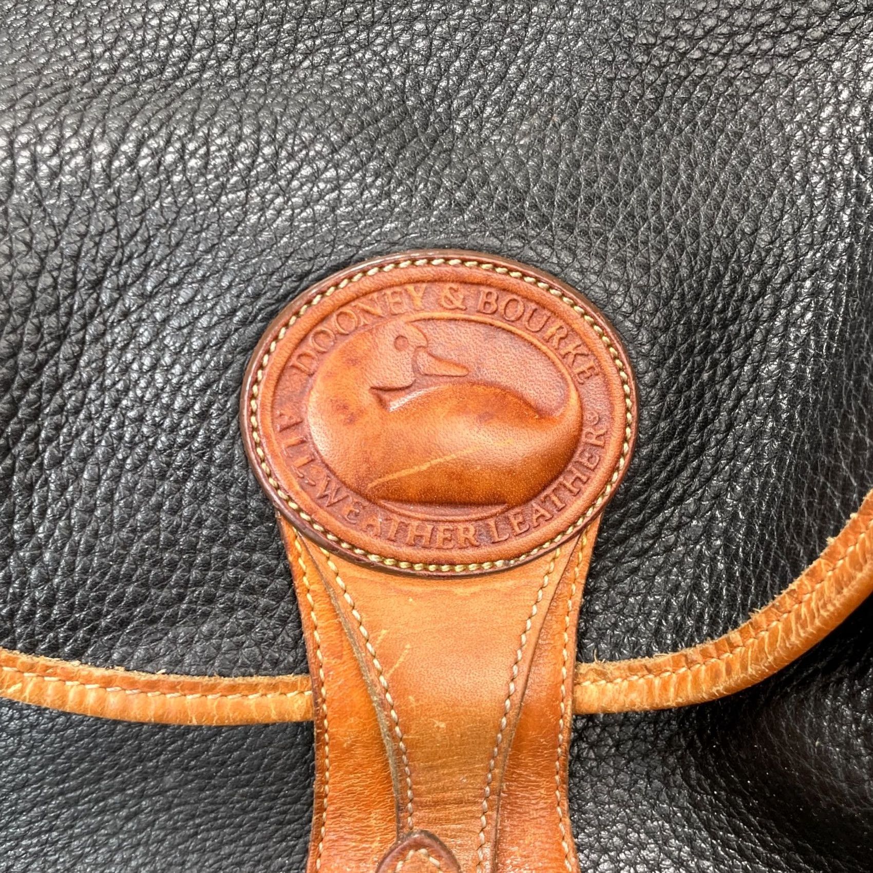 Dooney & Bourke VINTAGE Dooney & Bourke Essex Crossbody Bag Womens Black Leather Adjustable Strap Brown Hardware Gold Buckle Pebbled Leather Size ONE SIZE - 5 Thumbnail