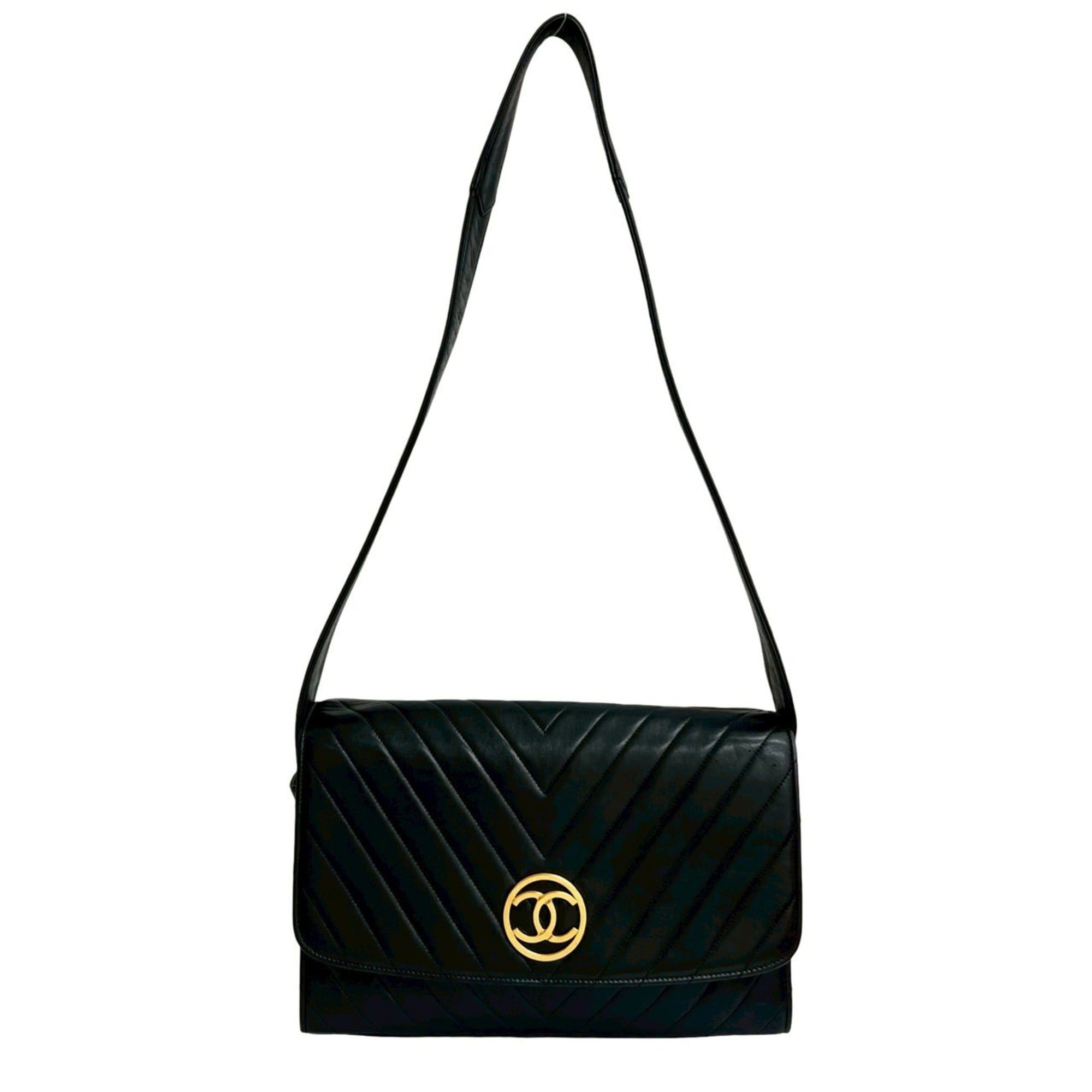 Chanel CHANEL Vintage V-Stitch Coco Mark Lambskin Semi-Shoulder Bag, Black, 40772 Size ONE SIZE - 1 Thumbnail