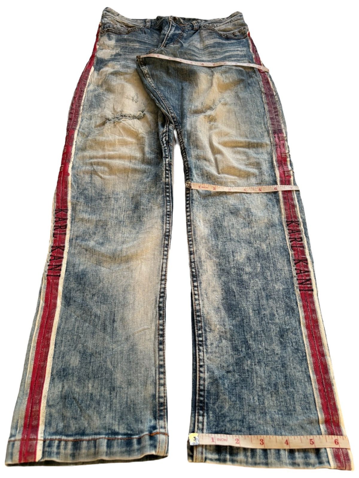 Designer × Karl Kani Vintage Karl Kani Painted Bleached Distressed Ripped Jeans Size US 30 / EU 46 - 16 Thumbnail