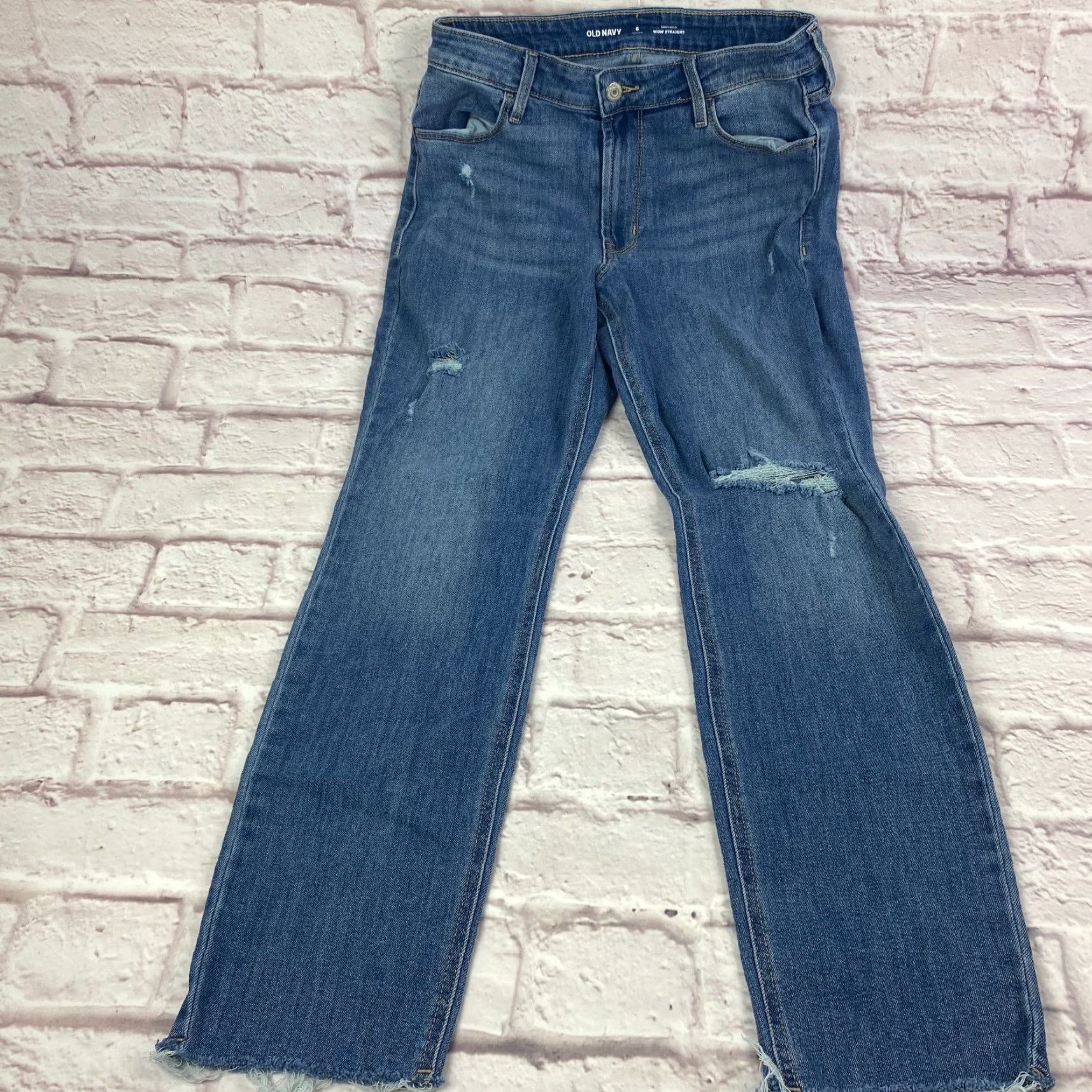 Old Navy VINTAGE Old Navy Women Jeans Wow Straight High Rise Size 6 Petite Distressed Raw Hem Size 28" / US 6 / IT 42 - 3 Thumbnail