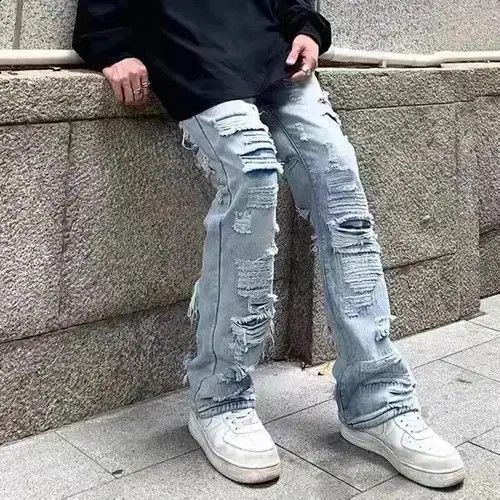 Japanese Brand × Jean Ripped Hole Retro Mens Baggy Jeans Size US 33 - 1 Thumbnail