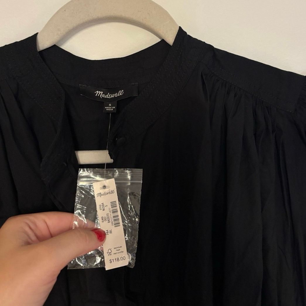 Madewell NWT Madewell Flutter Sleeve Button-Front Dress Black Small Size S / US 4 / IT 40 - 5 Thumbnail
