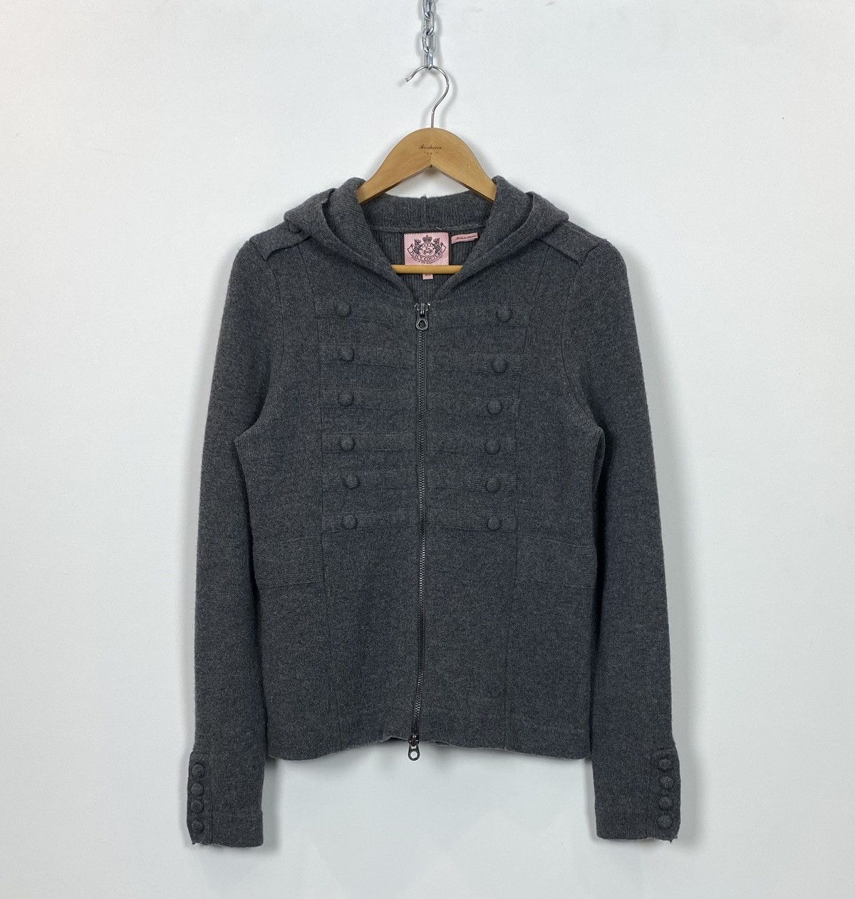 Juicy Couture Y2K Womens Full Zip Long Sleeve Sweater Grey