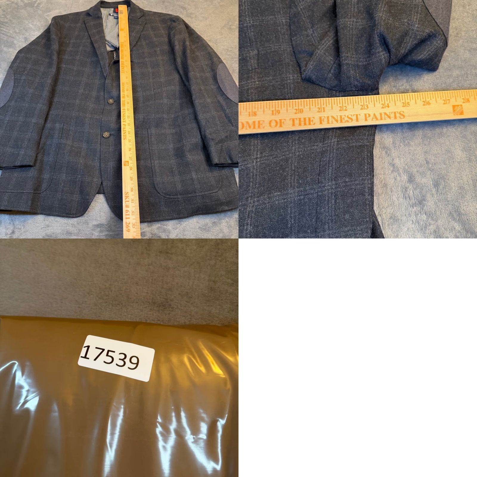 Cremieux Cremieux Collection Blazer Sport Coat XL Gray Windowpane Plaid Wool Blend Notch Lapel Two-Button Elbow Patch Pocket Patch Front Business Casual Mens Size 46R - 8 Thumbnail