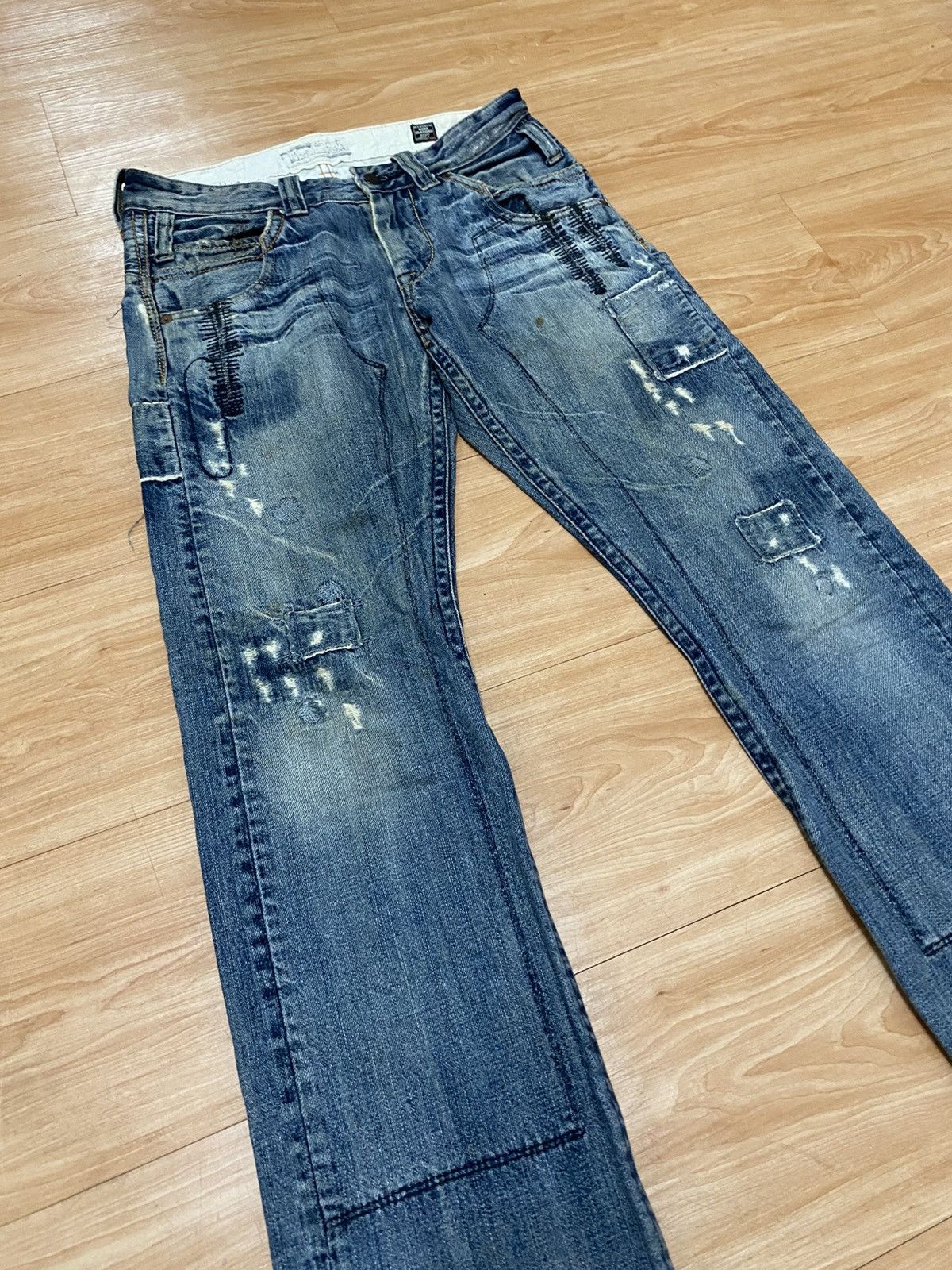 Designer × Japanese Brand Vintage bartack denim patch work pattern rasta style Size US 30 / EU 46 - 6 Thumbnail