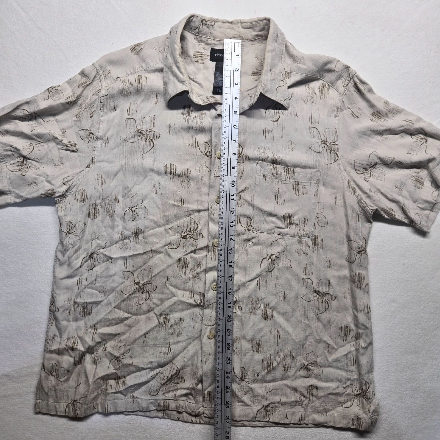 Liz Claiborne CLAIBORNE Shirt Hawaiian Button-Up Short Sleeve Adult XL Tan Brown Extra Large Mens Size US XL / EU 56 / 4 - 6 Thumbnail
