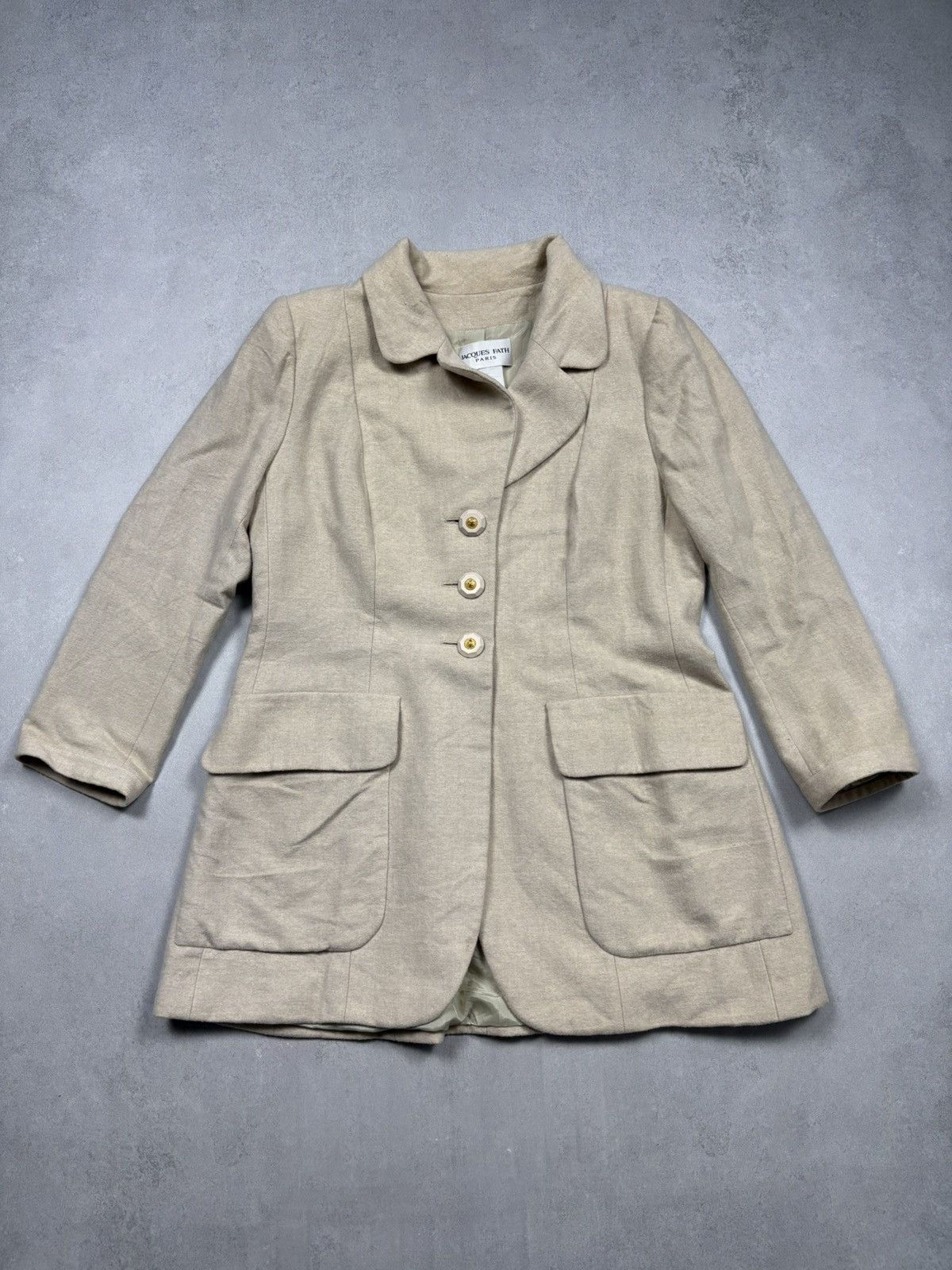 Other Jacques Fath Paris Beige Wool Tailored Blazer Coat Vintage Size L / US 10 / IT 46 - 1 Thumbnail