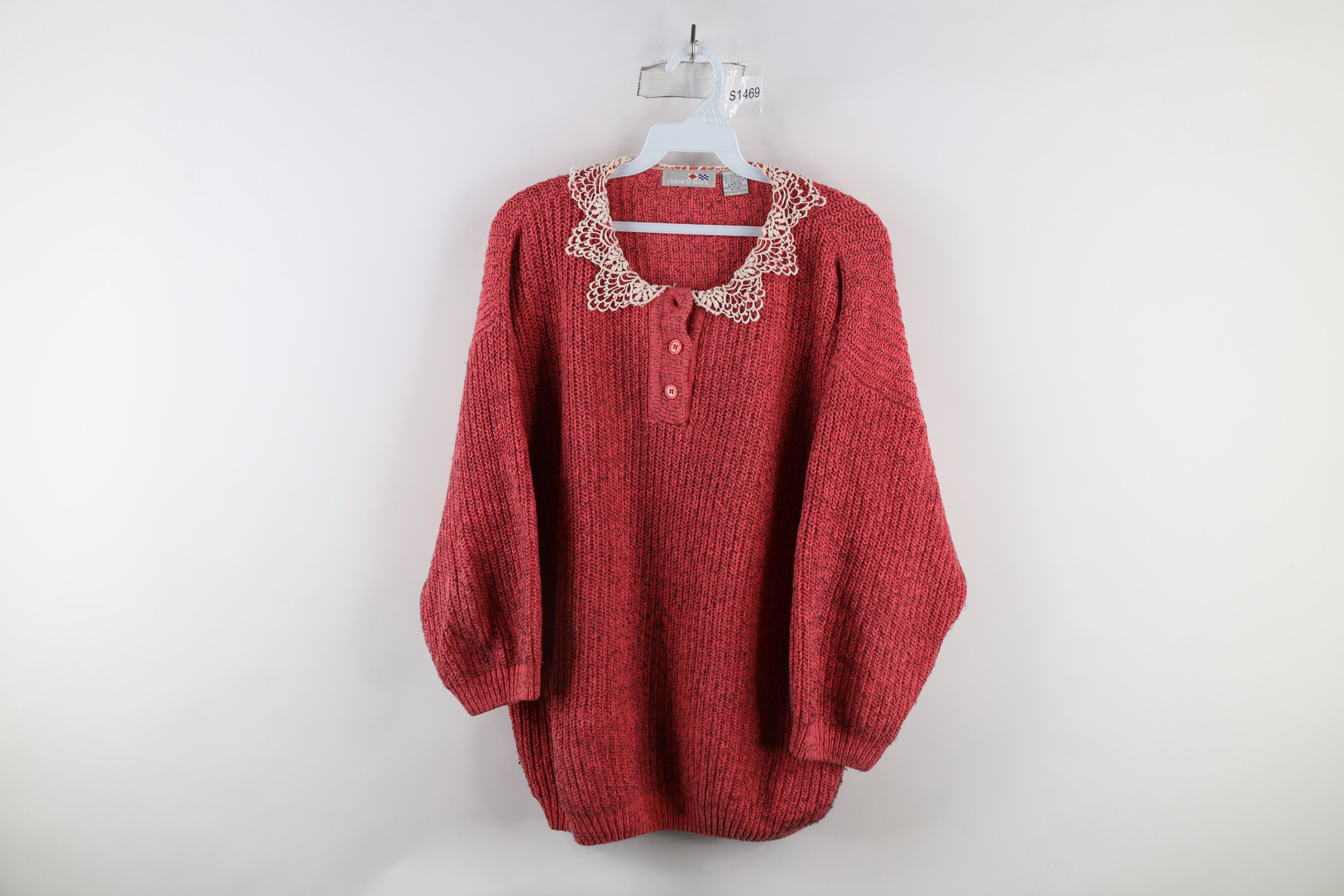 Vintage Vintage 90s Streetwear Blend Ribbed Knit Lace Henley Sweater Size L / US 10 / IT 46 - 1 Thumbnail
