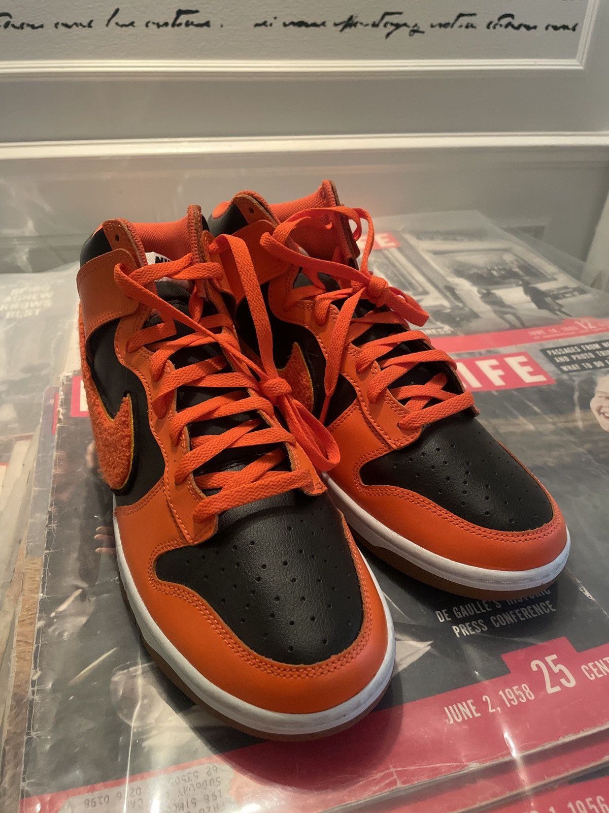 Nike Nike Dunk High Orange/Black Chenille Swoosh Size US 11.5 / EU 44-45 - 1 Thumbnail