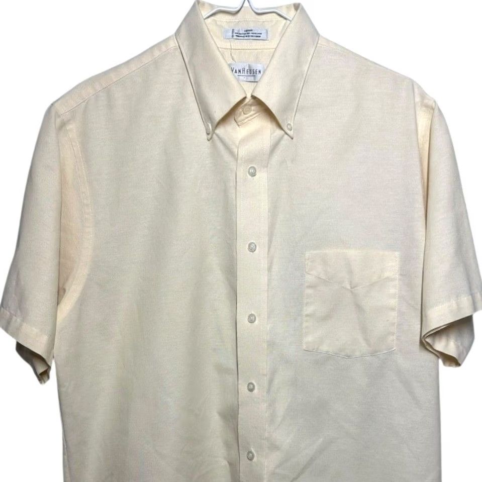 Van Heusen Van Heusen Mens Short Sleeve Oxford Button Down Shirt, Large, Yellow, 16 1/2, Cotton Blend, Polyester - 2-Day Shipping Size US L / EU 52-54 / 3 - 3 Thumbnail