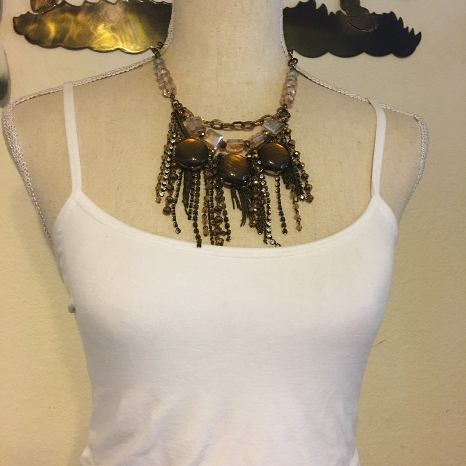 Jewelry Glass tiger eye amber stone chandelier necklace Size ONE SIZE - 3 Thumbnail
