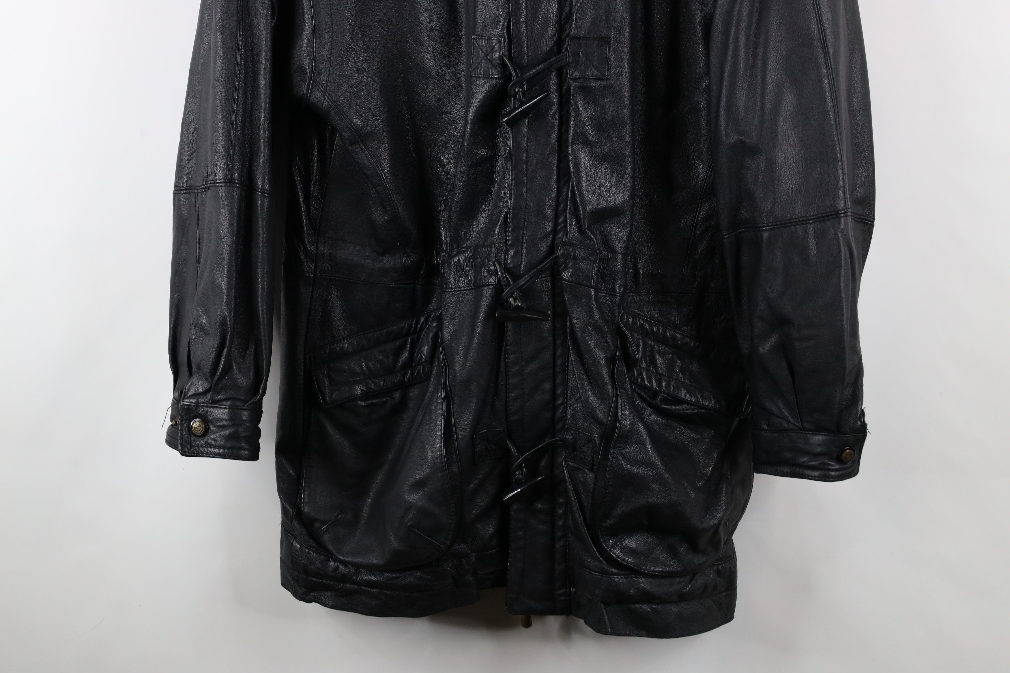 Vintage Vintage 90s Streetwear Toggle Button Hooded Leather Jacket Size US S / EU 44-46 / 1 - 3 Thumbnail