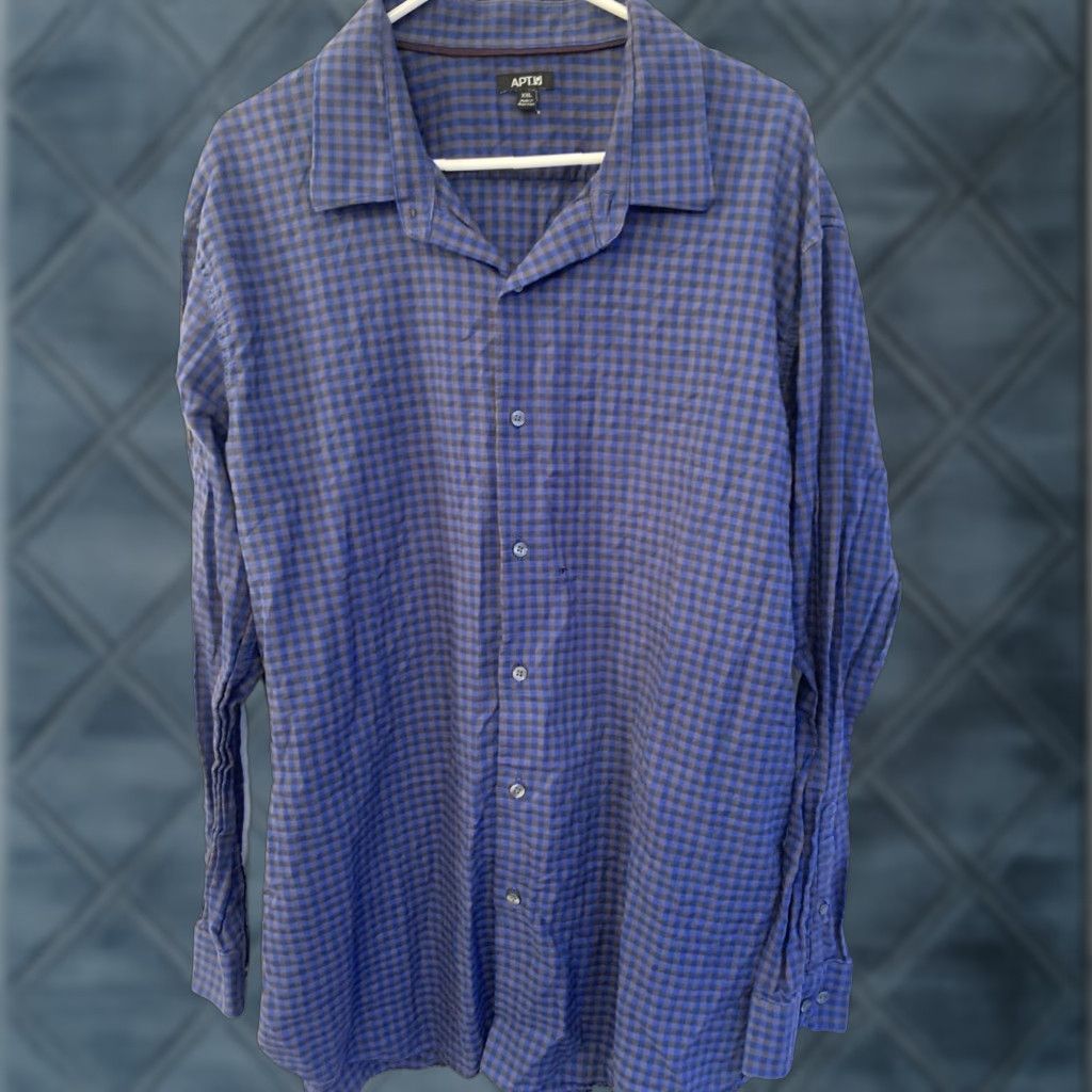 Apt. 9 Apt. 9 Button-Up Shirt Blue Black Plaid Cotton 2XL Men Long Sleeve Collared Casual Vintage NoN/A Size US XXL / EU 58 / 5 - 1 Thumbnail
