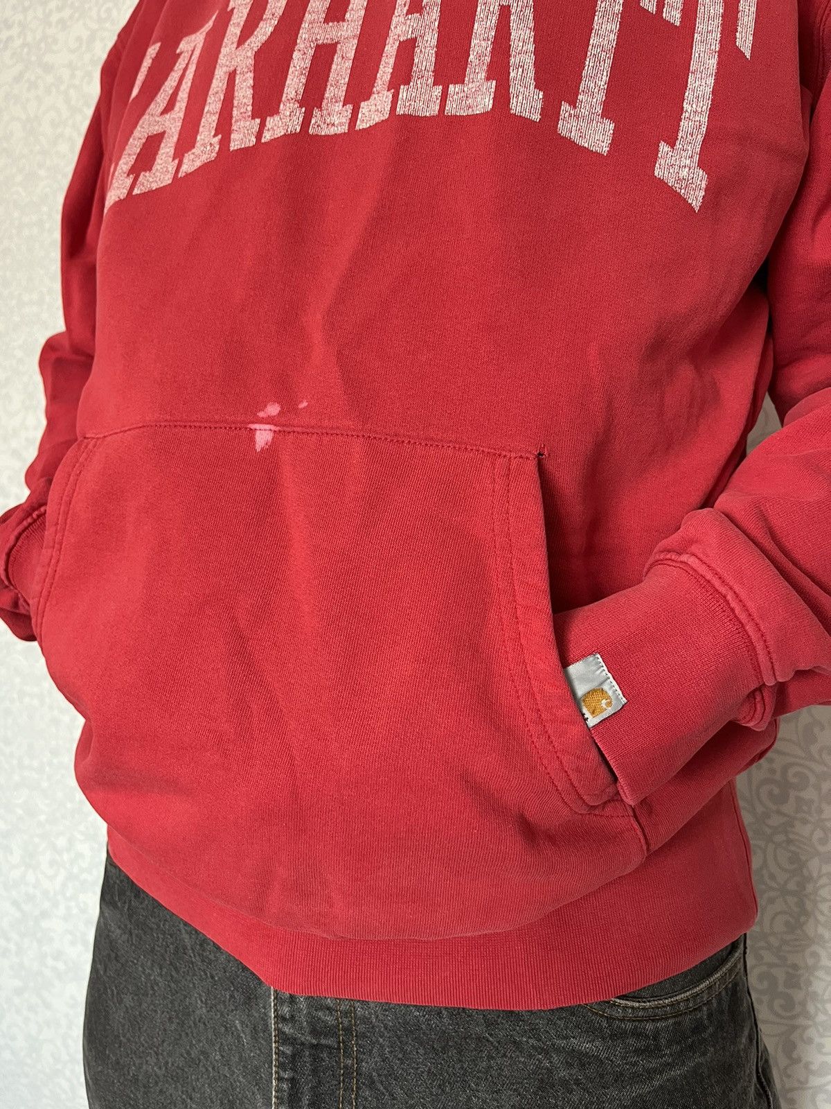 Carhartt × Vintage Vintage 90s Carhartt Men Distressed Red Logo Hoodie Size US L / EU 52-54 / 3 - 2 Thumbnail