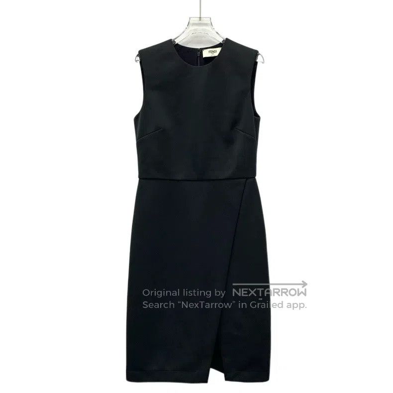 Fendi Fendi Black Slit Hem Silk Round Neck Sleeveless Dress Size XS / US 0-2 / IT 36-38 - 1 Thumbnail
