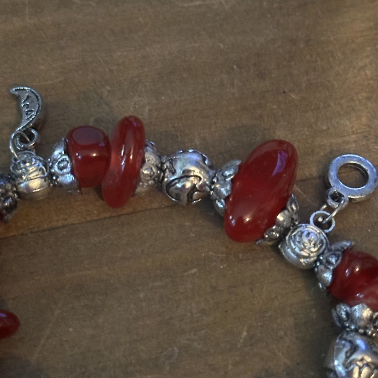 Other Silver tone and dark red beaded charm stretch bracelet Size ONE SIZE - 6 Thumbnail