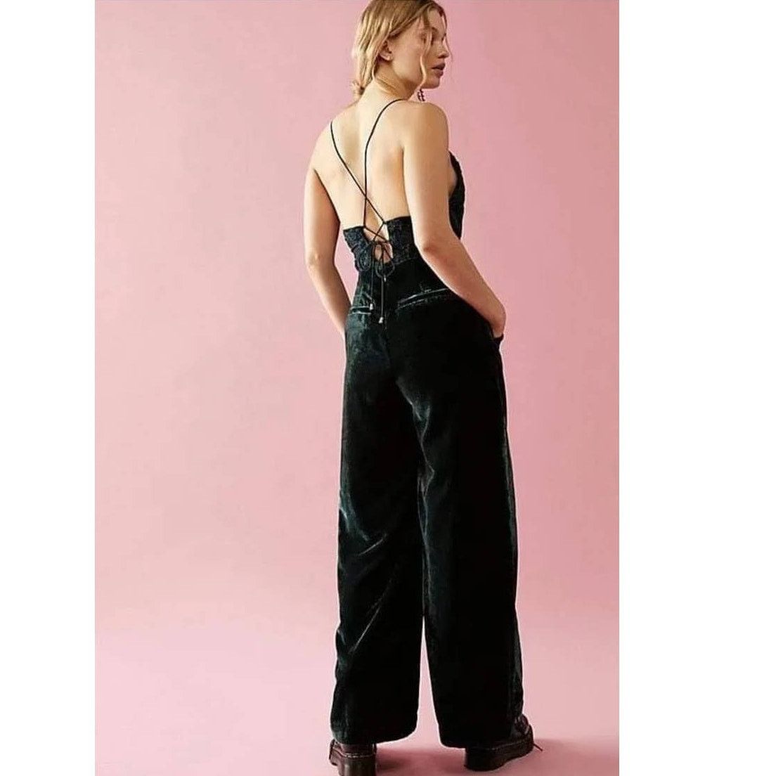 Free People Free People Blake Velvet OnePiece JUMPSUIT $225 SIZE 2 Green Size 26" / US 2 / IT 38 - 2 Thumbnail