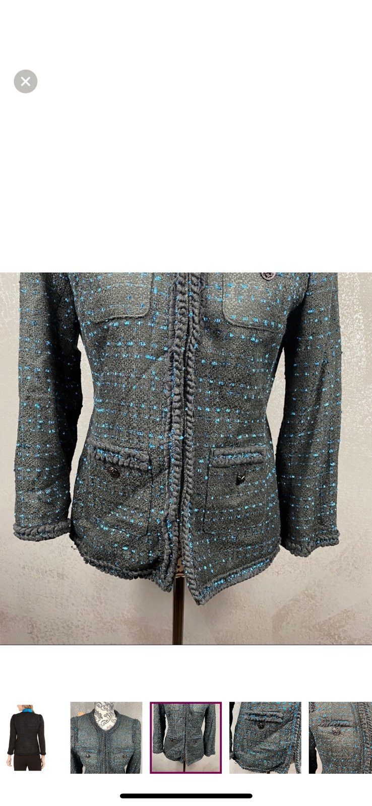 Anne Klein ANNE KLEIN Black and blue Ruffled Blazer Work ready Jacket. Size L / US 10 / IT 46 - 4 Thumbnail