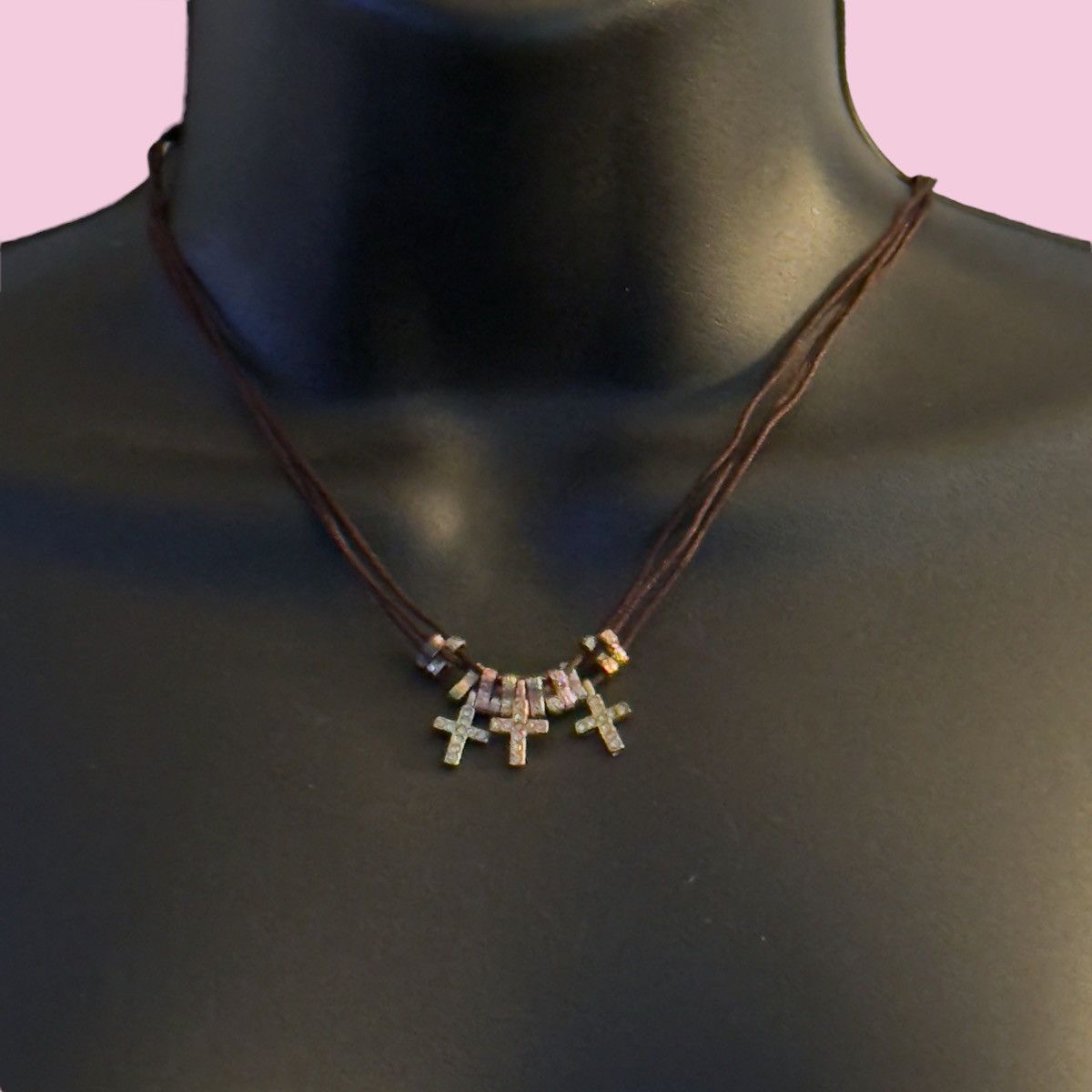 Other Tricolor rhinestone crosses cord necklace Size ONE SIZE - 1 Thumbnail