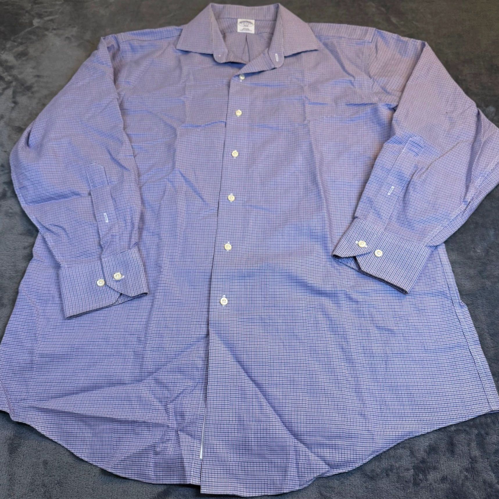Brooks Brothers Brooks Brothers 346 Dress Shirt Slim Fit Non-Iron 100% Cotton Blue Purple Houndstooth 17 2/3 Men Long Sleeve Button-Front Casual Formal Business Mens Size 46R - 3 Thumbnail