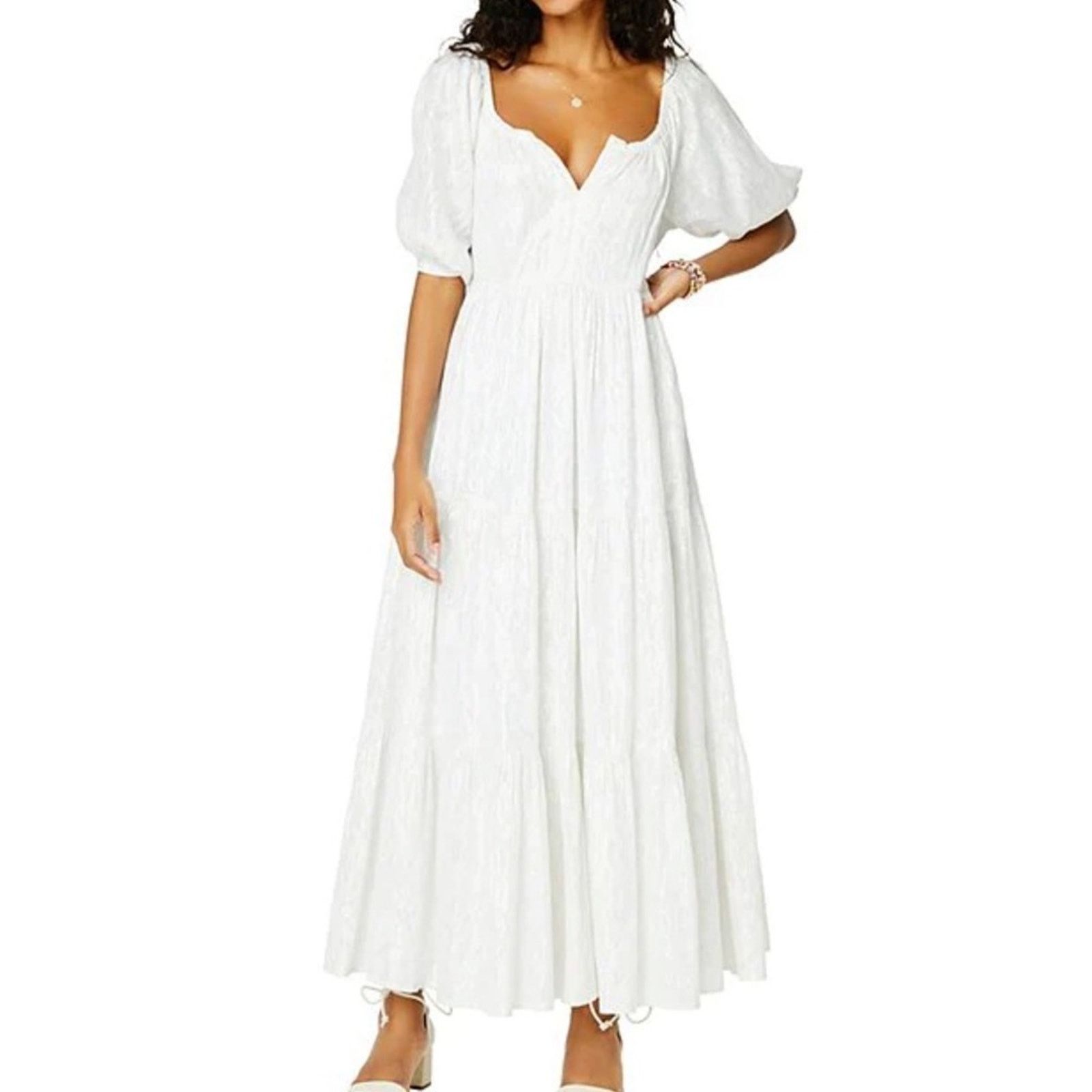 Other Roller Rabbit Zara Puff-Sleeve Maxi Dress Silver Small Size S / US 4 / IT 40 - 1 Thumbnail