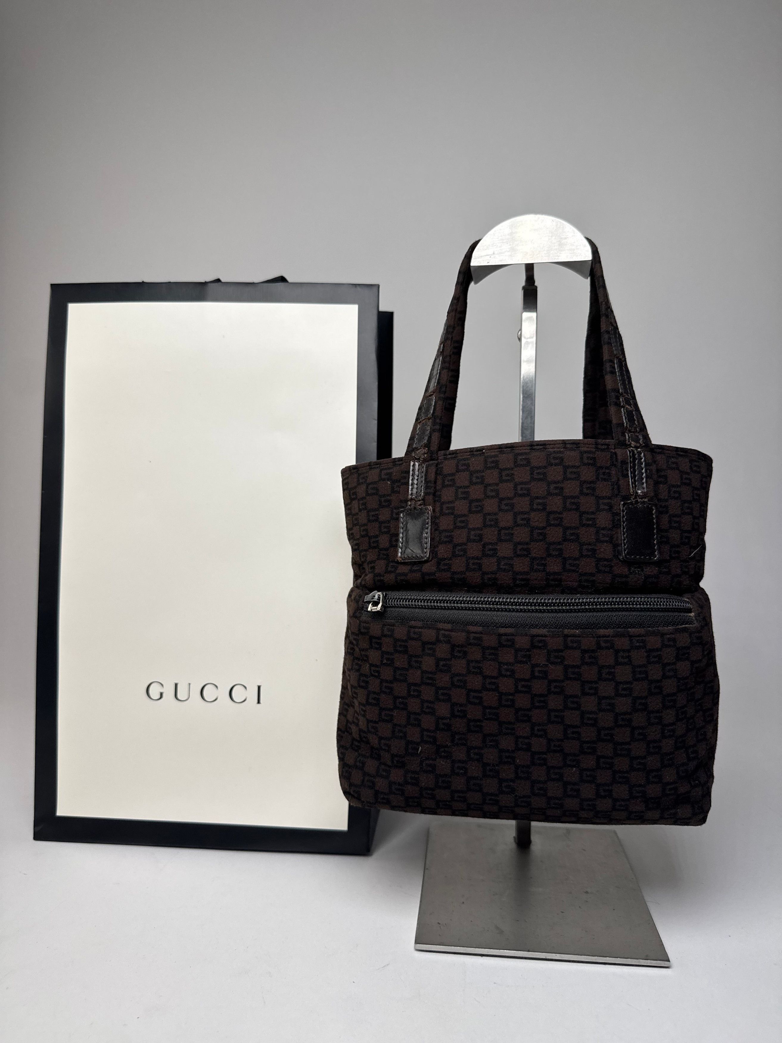 Gucci Vintage G Monogram Wool Leather Mini Tote Bag Brown Size ONE SIZE - 1 Thumbnail