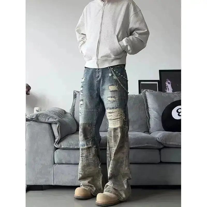 Japanese Brand Camouflage Spliced Jeans Loose Casual Wide Leg Size US 32 / EU 48 - 6 Thumbnail
