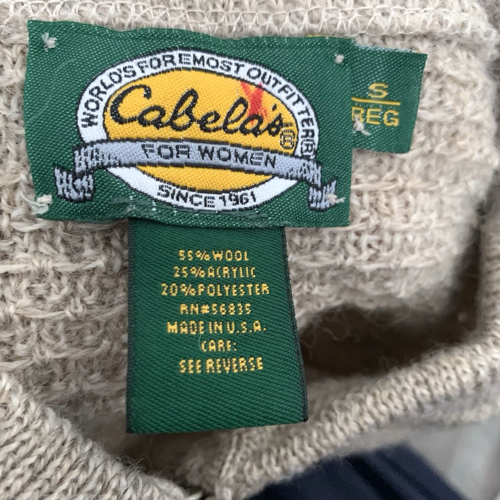 Vintage Cabelas Sweater Womens Small Reg 1/4 Zip Pullover Wool Blend Khaki Tan Outdoors Size S / US 4 / IT 40 - 2 Thumbnail