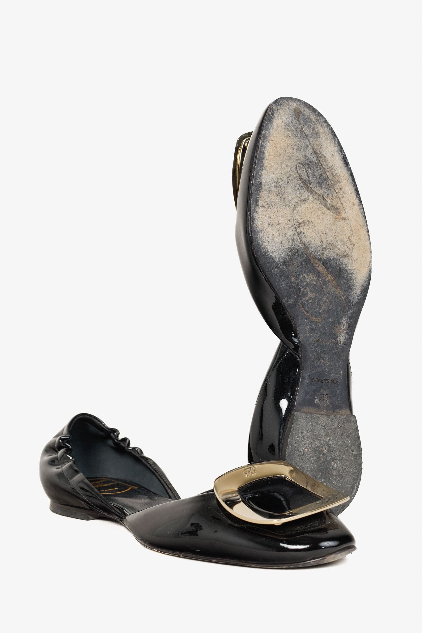 Roger Vivier Roger Vivier Chips Black Patent Leather Buckle Scrunch Flats Size US 5.5 / IT 35.5 - 5 Thumbnail