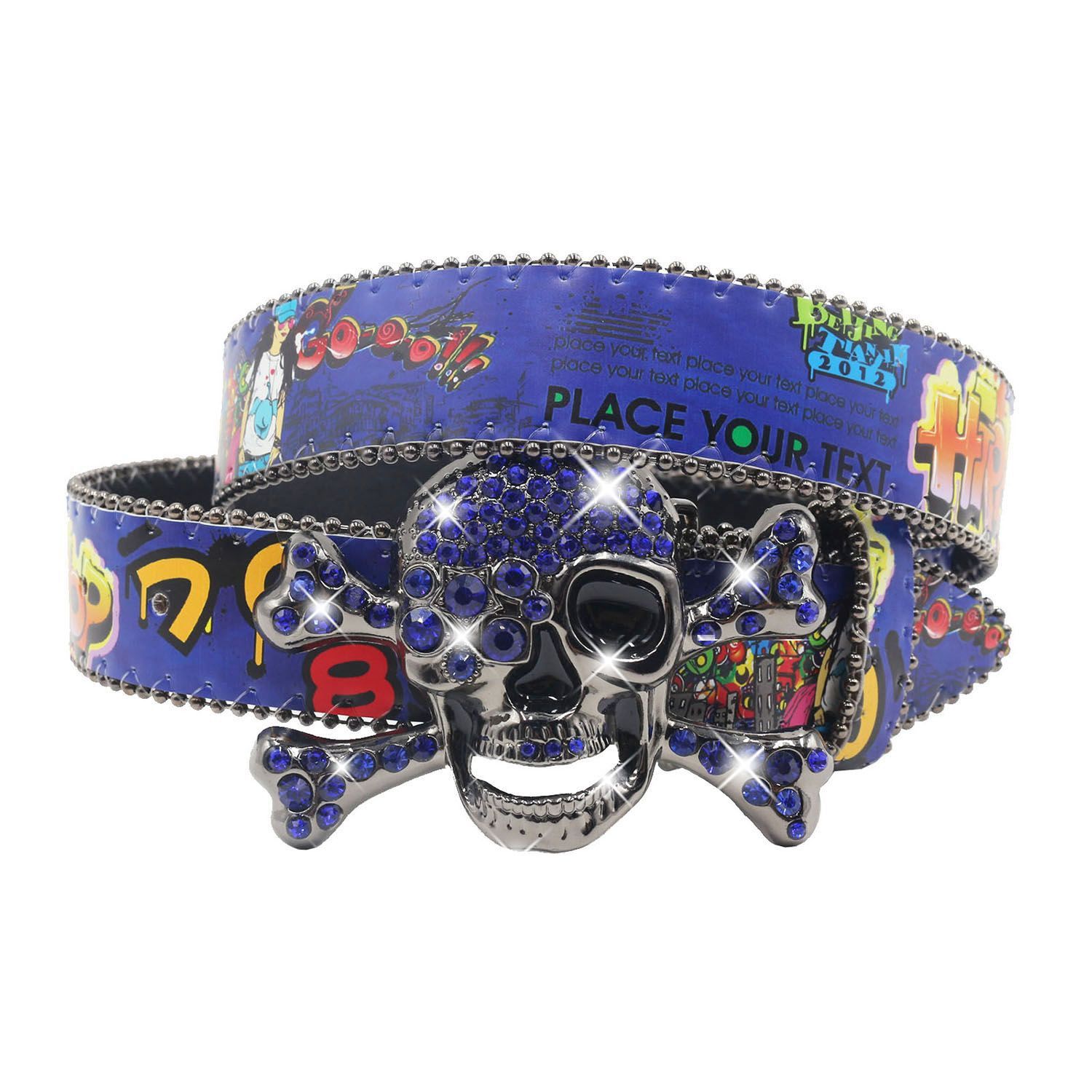 Designer Skull Design Vintage Belt Riveted Belts Menswear Accessories Size ONE SIZE - 6 Thumbnail