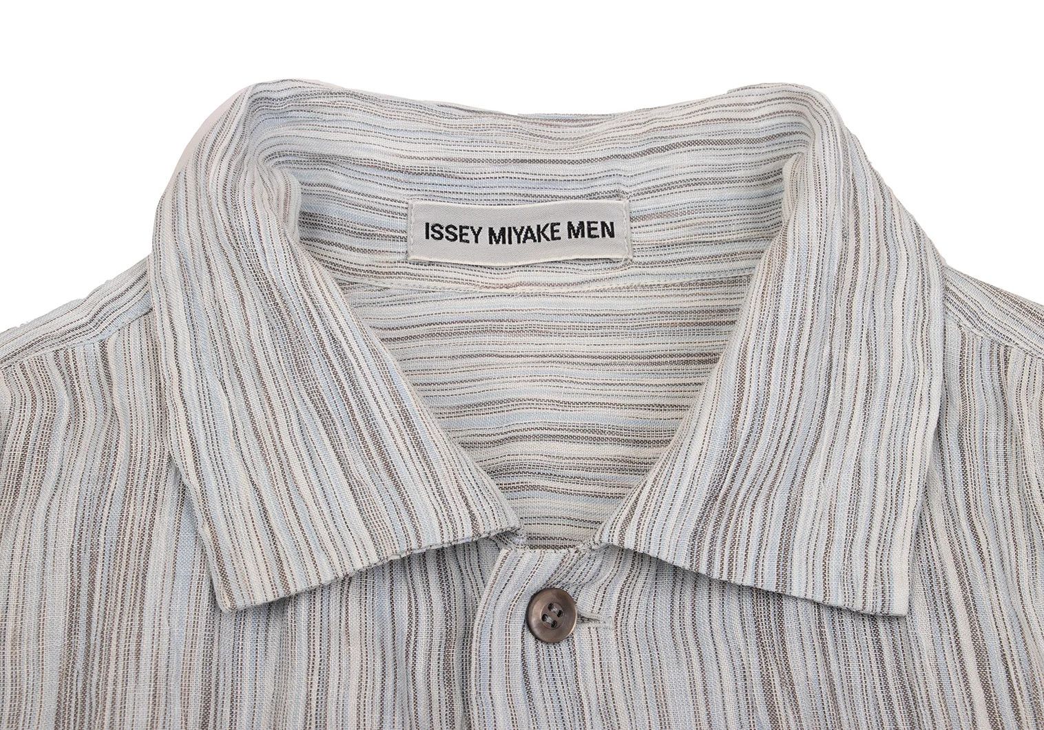 Issey Miyake Linen Striped Open Collar Shirt in Light Blue, Black, White Size US L / EU 52-54 / 3 - 5 Thumbnail