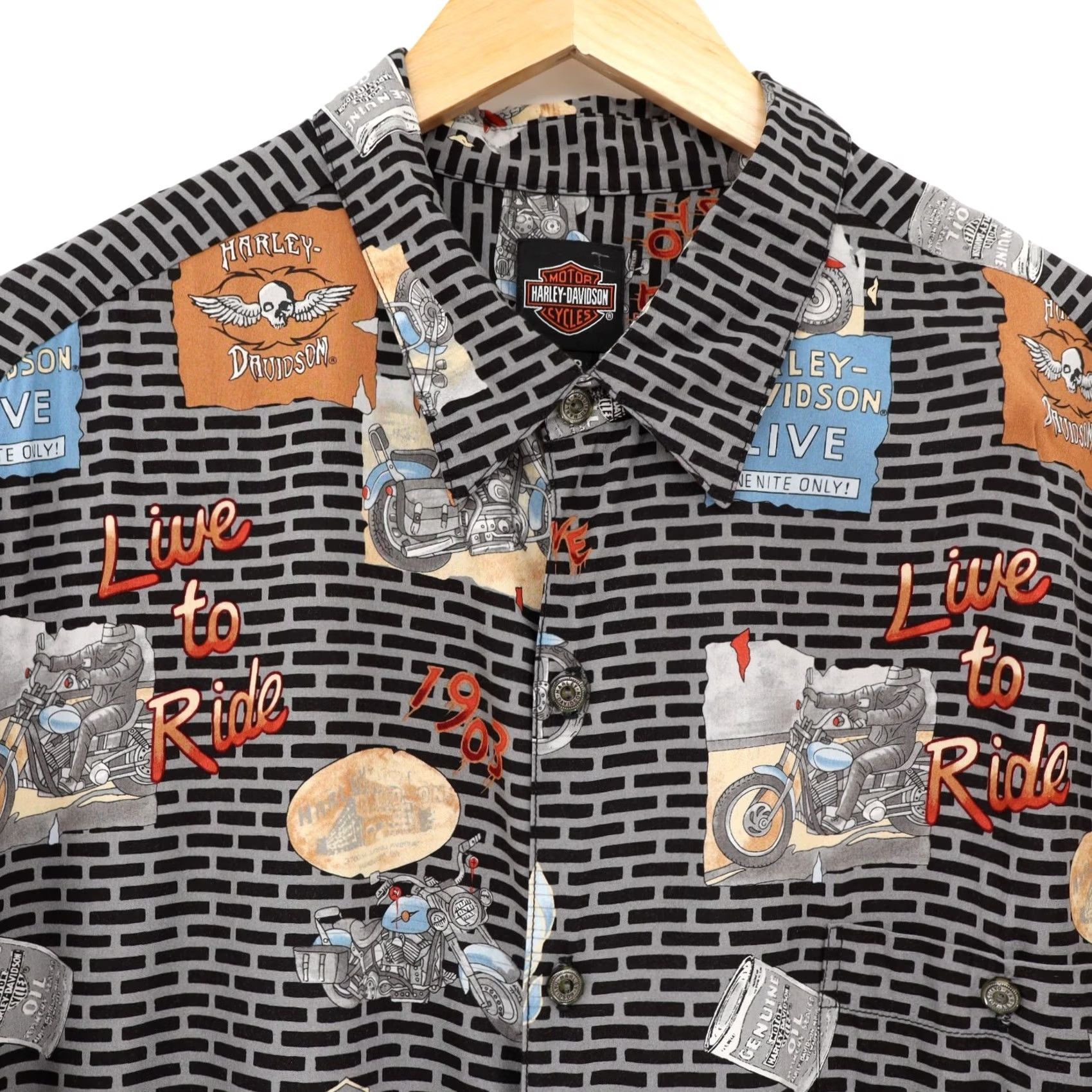 Harley Davidson Harley-Davidson Shirt Hawaiian Button-Up Big & Tall 3X Mens Multicolor Casual Summer 90s? Size US XXL / EU 58 / 5 - 3 Thumbnail