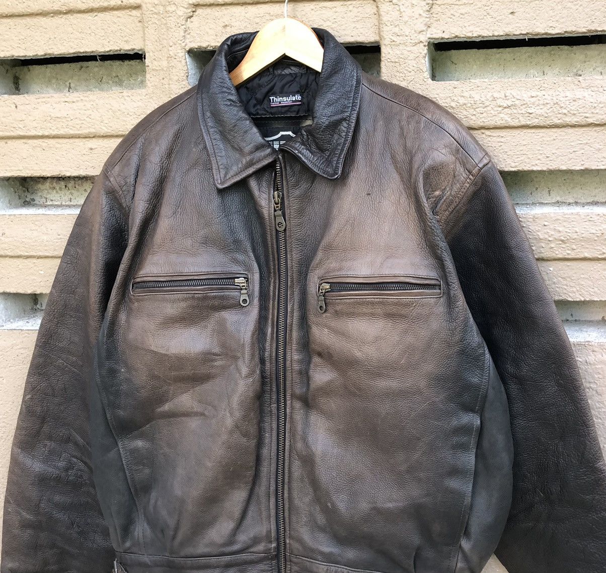 First MFG Co. VTG First Genuine Leather Sun Faded Thinsulate Bomber Jacket Size US L / EU 52-54 / 3 - 3 Thumbnail